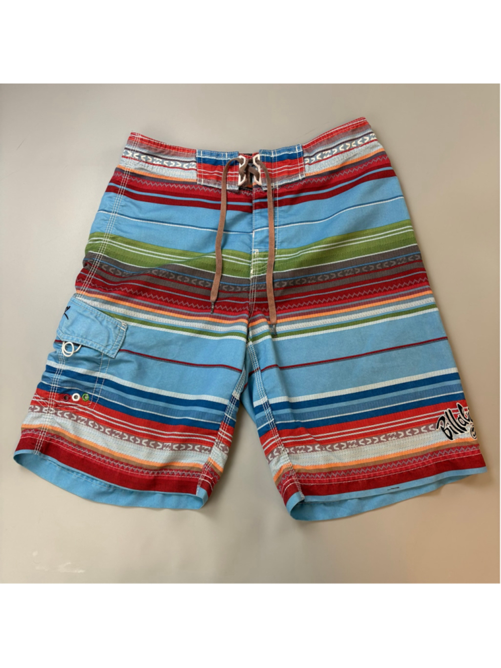 Billabong Board Shorts 32 Blue Red Striped Mexico Hecho Le Billabong Y2K Bright